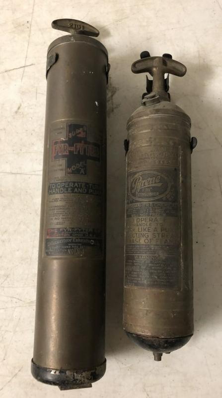(2) OLD BRASS FIRE EXTINGUISHERS, FROM LOCAL ESTATE, (1 of 4)