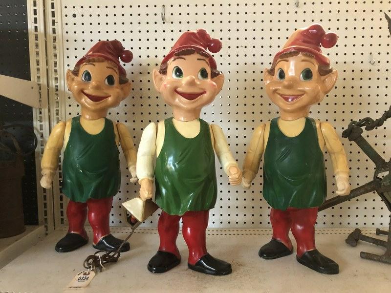 3 1950'S PLASTIC ELVES USED AT THEIR FAMILY CHRISTMAS (1 of 2)