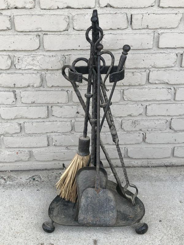 ARTS & CRAFTS PERIOD FIREPLACE TOOL SET, HAND WROUGHT (1 of 6)