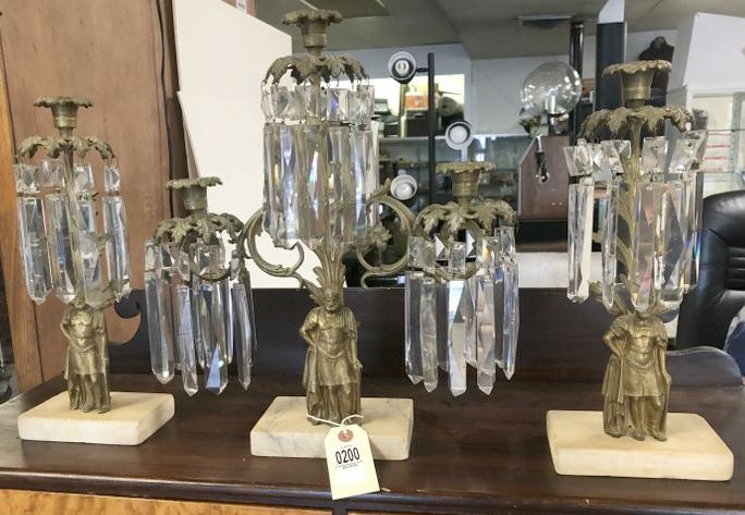 3 PC GIRONDOLA SET W/PRISMS(MISSING A FEW), BRASS (1 of 4)