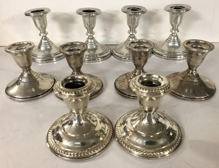 (5) PAIRS STERLING SILVER CANDLESTICKS (WEIGHTED (1 of 2)