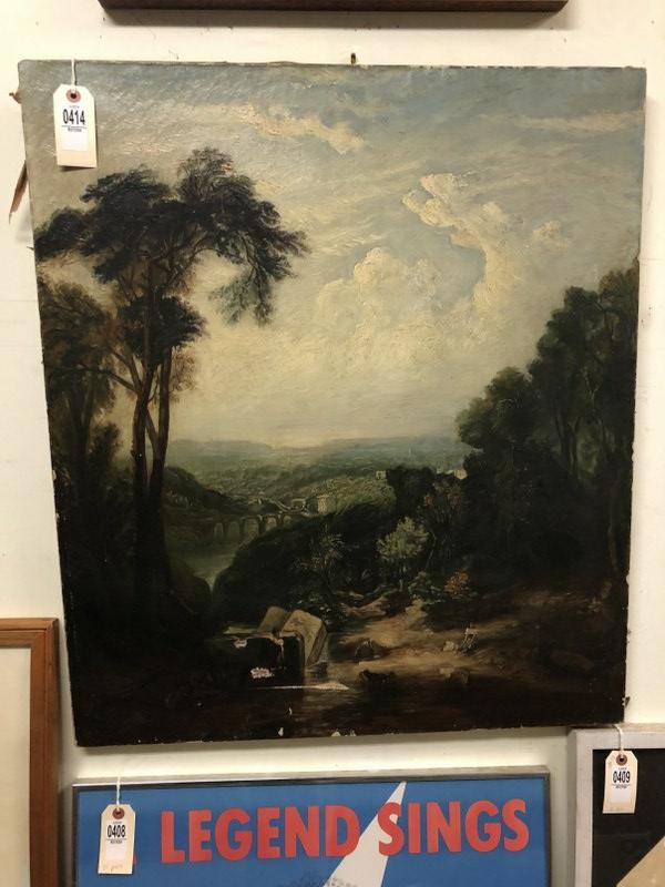 O/C LANDSCAPE W/2 WOMEN SEATED BY STREAM, SOME TEARS IN (1 of 1)