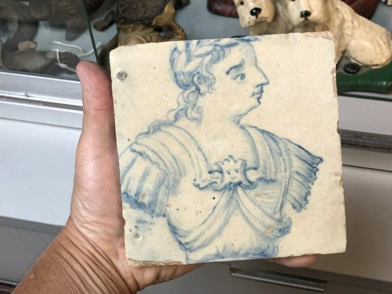 17TH-18TH CENTURY TILE WITH FIGURE, MEASURES 5.5" X (1 of 4)