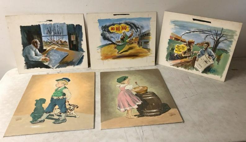 5 ORIGINAL ILLUSTRATIONS INCLUDING 2 BY JIM GRAY FROM (1 of 4)