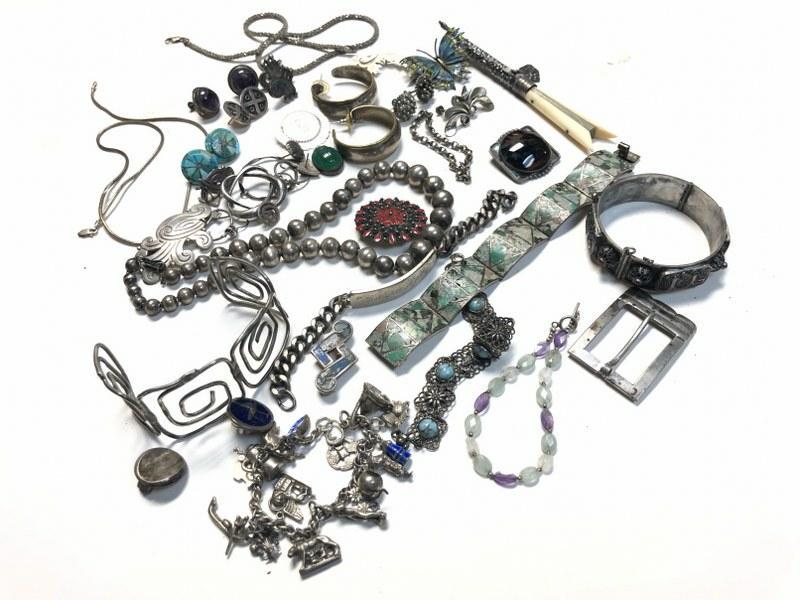 VINTAGE MOSTLY STERLING SILVER ESTATE LOT JEWELRY, GOOD (1 of 5)