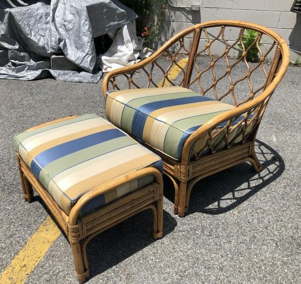 VERY NICE BAMBOO ARMCHAIR & OTTOMAN WITH DECORATIVE (1 of 2)