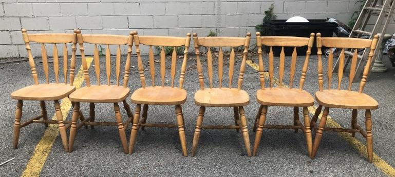 (6) COUNTRY STYLE NON ANTIQUE CHAIRS, WERE USED AROUND (1 of 1)