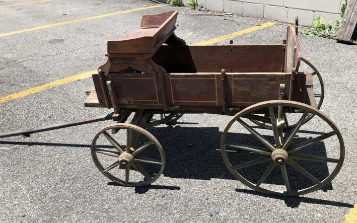 OLD ANIMAL PULLED COUNTRY CHILDS WAGON, OLD RED PAINT, (1 of 4)