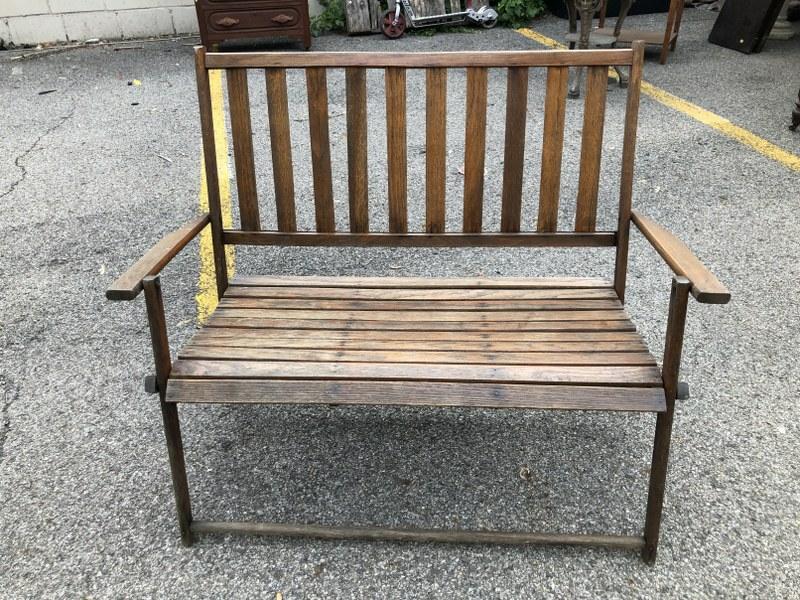 OLD SLATTED FOLDING SEAT, GOOD ESTATE CONDITION, (1 of 2)