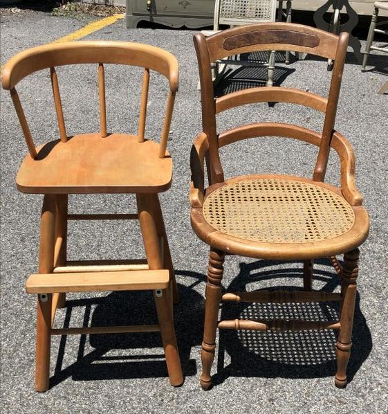 HIGHCHAIR & CANED SEAT CHAIR, FROM LOCAL ESTATE, BOTH: HIGHCHAIR & CANED SEAT CHAIR, FROM LOCAL ESTATE, BOTH IN GOOD CONDITION.