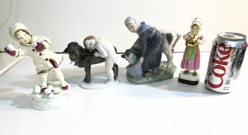 (4) PC ESTATE FIGURINE LOT- ALL IN EXCELLENT CONDITION-: (4) PC ESTATE FIGURINE LOT- ALL IN EXCELLENT CONDITION- INCLUDES ROYAL WORCESTER GIRL WITH SNOWBALLS (6.25" HIGH) - ROYAL WORCESTER POLLY OUT THE KETTLE ON (6" HIGH) - ROSENTHAL CHILD WITH LAMB (4.5" 