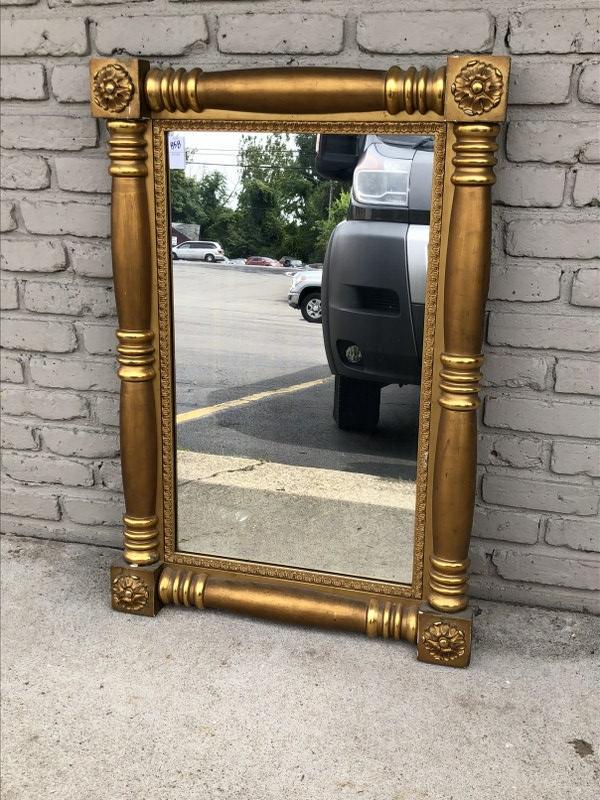 EARLY GILT MIRROR FROM COLUMBIA COUNTY, N.Y. ESTATE,: EARLY GILT MIRROR FROM COLUMBIA COUNTY, N.Y. ESTATE, SOME ORIGINAL GILT, SOME WITH OLDER GOLD OVER. NICE ESTATE CONDITION, MEASURES 38.5" X 26".