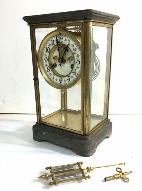 BRASS REGULATOR CLOCK, WITH PENDULUM & KEY, CLEAN (1 of 5)