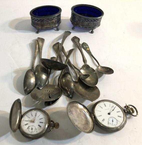 ESTATE LOT OF STERLING SILVER, 2 SILVER PLATED SALTS (1 of 5)