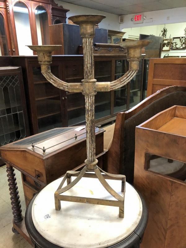 DECORATIVE METAL PAINTED CANDELABRA, MEASURES 28.5": DECORATIVE METAL PAINTED CANDELABRA, MEASURES 28.5" HIGH. FROM LOCAL ESTATE.