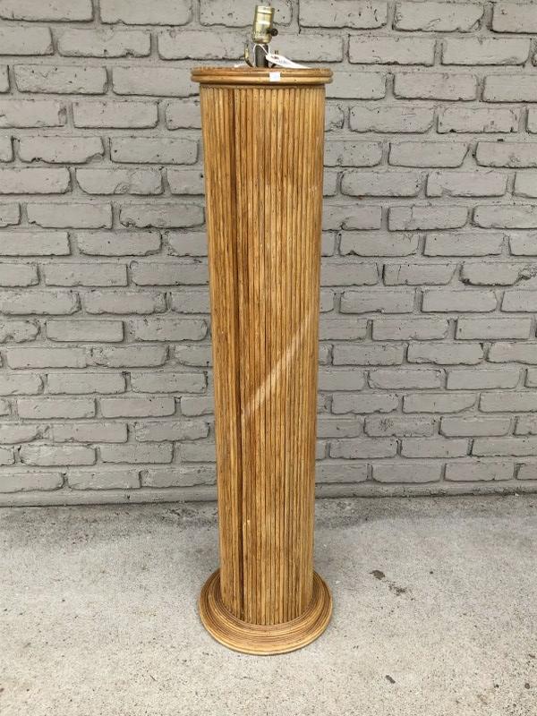MID CENTURY BAMBOO FLOOR LAMP, BASE MEASURES AS YOU SEE: MID CENTURY BAMBOO FLOOR LAMP, BASE MEASURES AS YOU SEE IT - 47" HIGH. NICE CONDITION, NEEDS HARP AND SHADE.