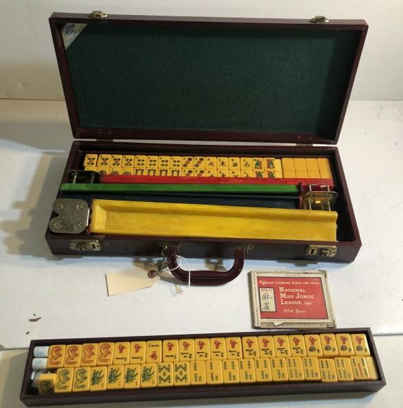 OLD MAH JONG SET WITH BAKELITE HOLDERS, AND SET IS (1 of 2)