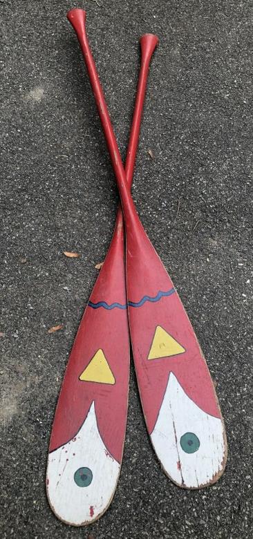 PAIR ADIRODACK FOLK ART PAINTED PADDLES, FROM UPSTATE, (1 of 2)