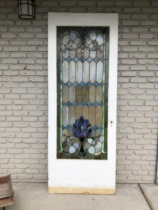 NICE OLD STAINED GLASS DOOR FROM NYC BUILDING, (1 of 5)