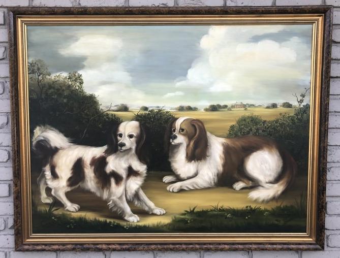 LARGE O/C (2) CAVALIER KING CHARLES SPANIELS, SIGNED C (1 of 4)