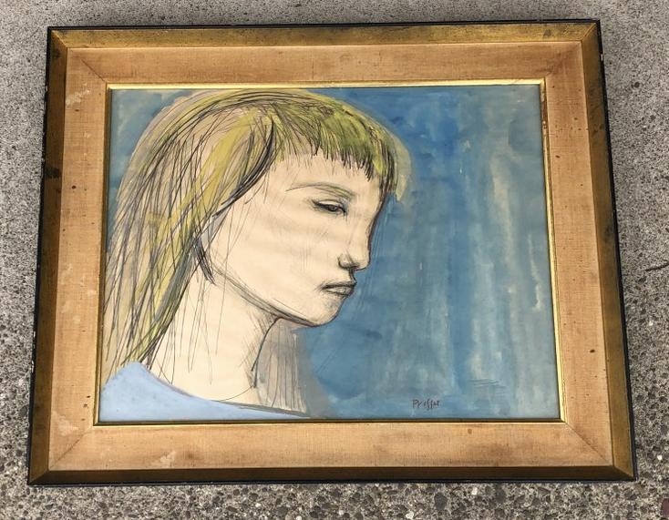 JOSEF PRESSER (1907-1967) WATERCOLOR PORTRAIT OF BLONDE (1 of 3)
