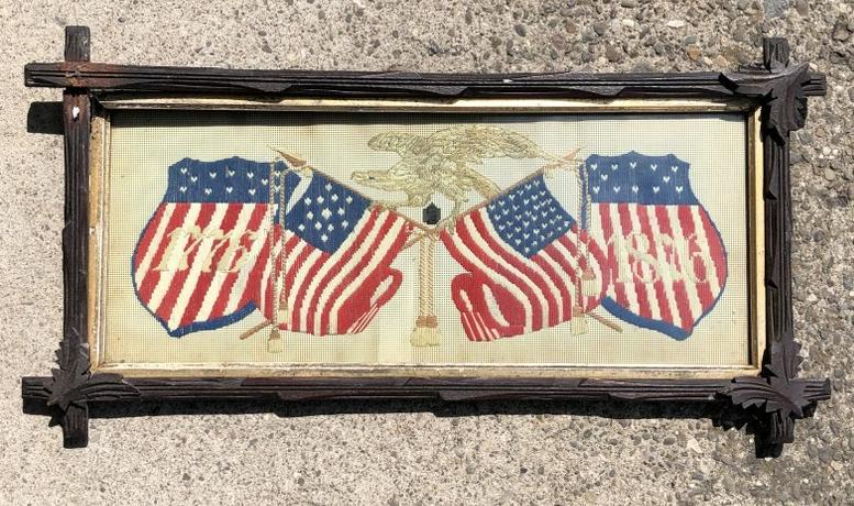 1776-1876 EMBROIDERED FLAGS WITH EAGLE ON TOP, IN (1 of 4)