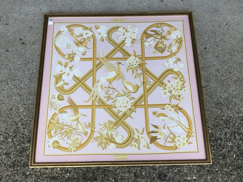 VINTAGE HERMES FRAMED CARAIBES SILK SCARF, NEVER EVER (1 of 5)