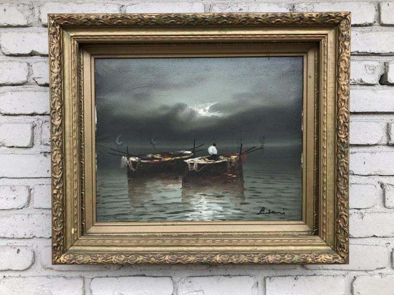 IMPRESSIONIST MID CENTURY O/C PERSON IN BOAT AT SEA, (1 of 5)