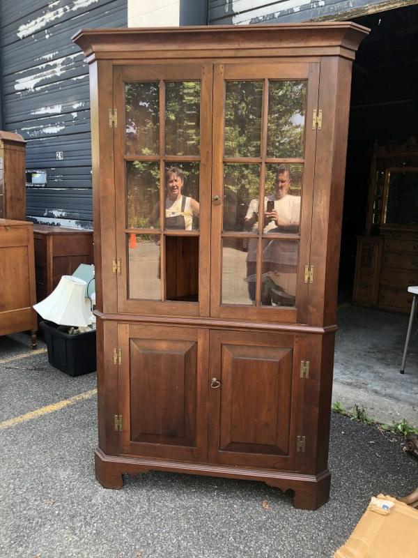 ANTIQUE WALNUT CORNER CUPBOARD, 1 CRACKED GLASS PANEL, (1 of 3)