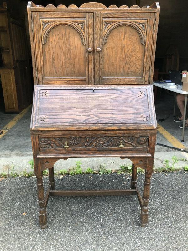 OAK ARTS & CRAFTS DROPFRONT DESK MADE BY FEUDEL OAK, (1 of 3)