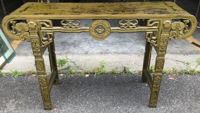 FANTASTIC ASIAN ALTAR TABLE IN GREEN PAINT ,WEAR AND (1 of 6)