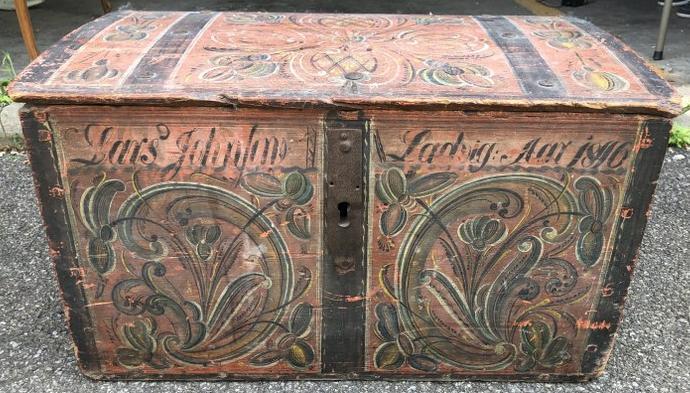 FOLK ART CONTINENTAL PAINT DECORATED CHEST, MEASURES (1 of 6)
