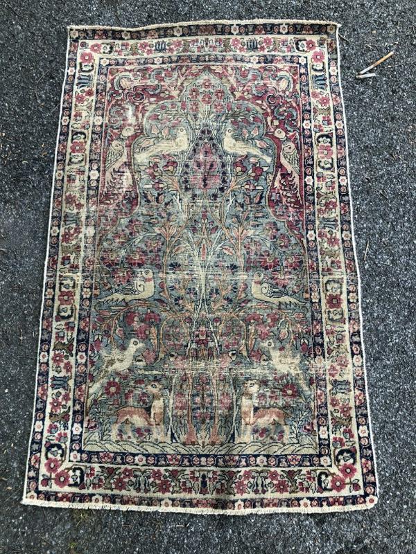 HANDMADE ESTATE ORIENTAL RUG W/ANIMAL AND BIRDS, WORN (1 of 5)