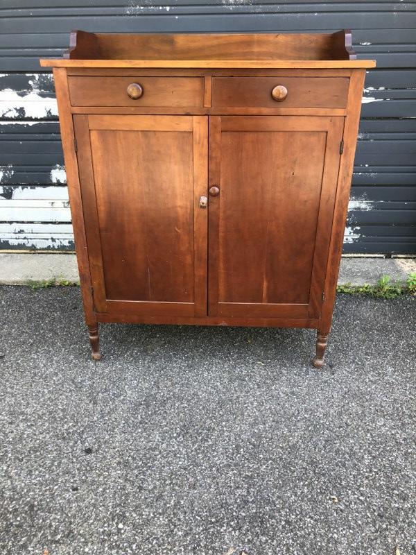 EARLY CHERRY JELLY CUPBOARD W/BACKSPLASH, MEASURES 51" (1 of 4)