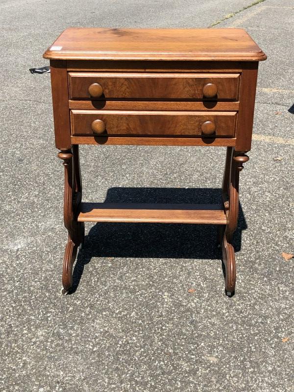 WALNUT 2 DRAWER STAND, TOP MEASURES 22"X 15" X 30" (1 of 2)