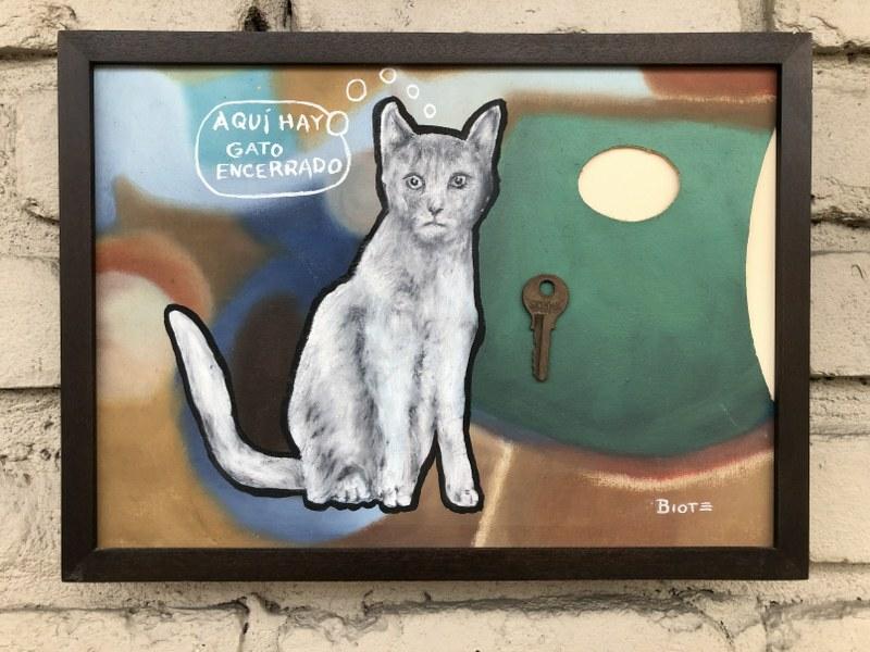 SIGNED (BIOT) OUTSIDER ART MIXED MEDIA, GOAUCHE ON (1 of 4)