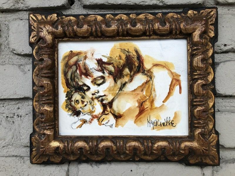 SIGNED HYACINTHE PAINTING OF YOUNG GIRL WITH RAGGEDY (1 of 2)