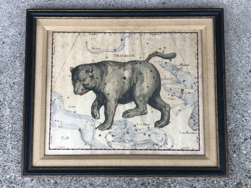 EARLY URSA MAJOR CONSTELLATION MAP, FRAMED, FROM OLD (1 of 3)