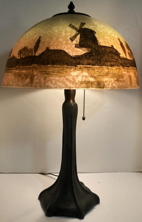 HANDEL REVERSE PAINTED TABLE LAMP WITH WINDMILL (1 of 9)