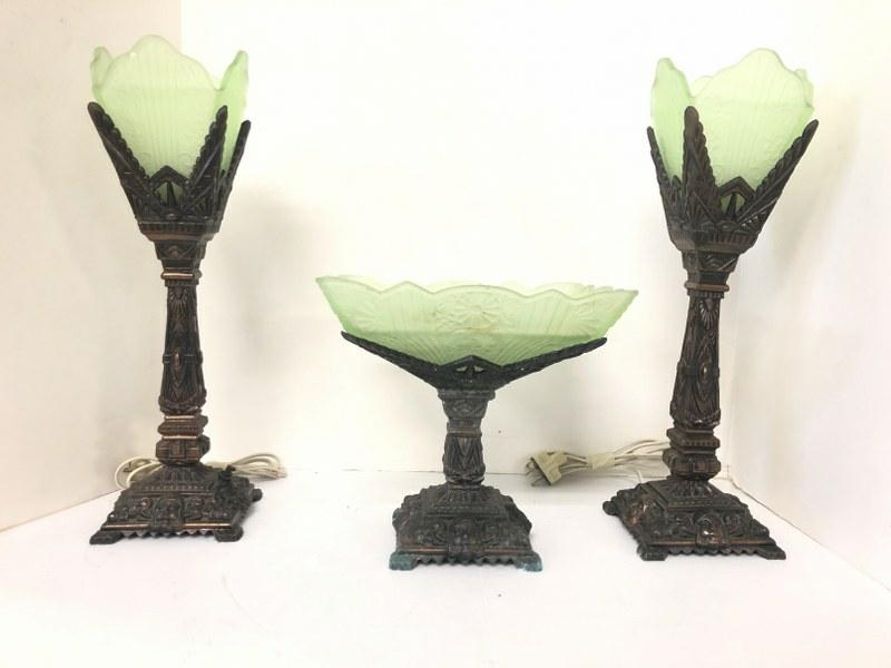 (3) PC. DECO GARNITURE SET, WITH FEMALE FACES ON BASES, (1 of 5)
