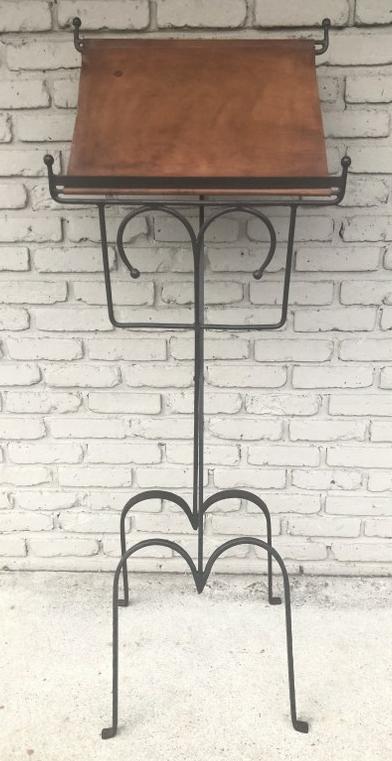 CUSTOM IRON & LEATHER HANDMADE FLOOR BOOK STAND, WELL (1 of 9)