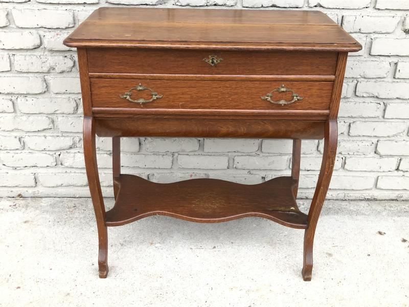 CIRCA 1910 QUARTER SEWN OAK SEWING TABLE, WITH 3 (1 of 5)