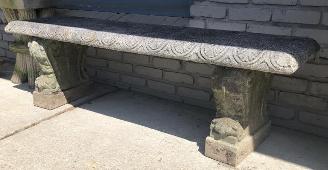 REAL NICE OLDER GARDEN BENCH, WONDERFUL DETAIL,: REAL NICE OLDER GARDEN BENCH, WONDERFUL DETAIL, WONDERFUL PATINA, IN VERY NICE ESTATE CONDITION, FROM HUDSON VALLEY ESTATE, MEASURES 59" X 17" X 18" HIGH. A REAL BEAUTY!