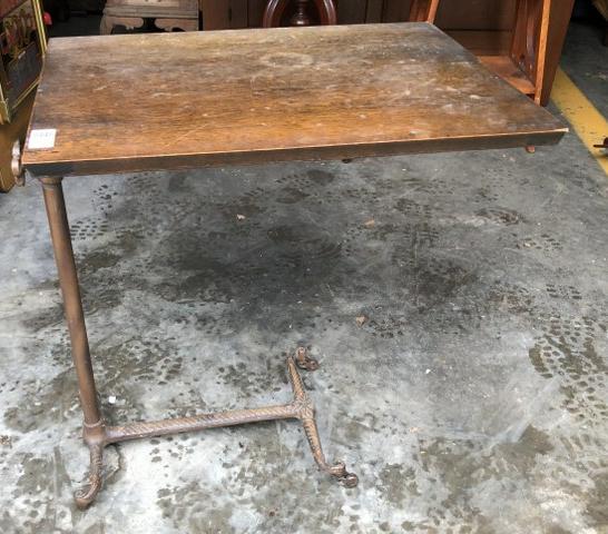 INDUSTRIAL OAK TOP ADJUSTABLE STAND W/IRON BASE, TOP (1 of 4)