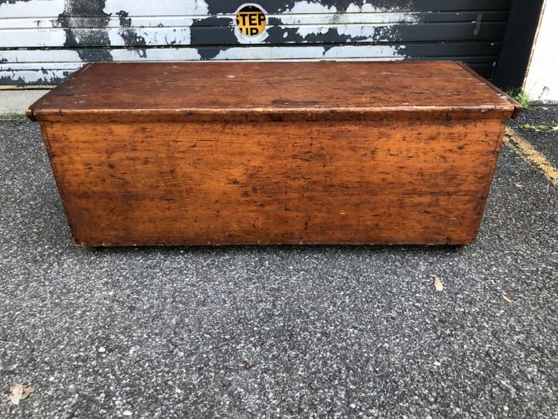EARLY PINE BLANKET BOX, LID NEEDS TO BE REATTACHED, (1 of 2)