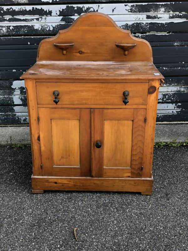 PINE WASHSTAND W/BACKSPLASH, MEASURES 30.5" W X 17" (1 of 1)