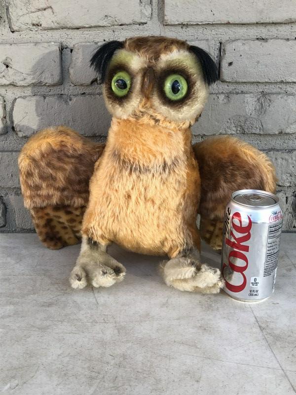 STEIFF LARGE OWL, WITH ORIGINAL TAG AND BUTTON, FROM (1 of 3)