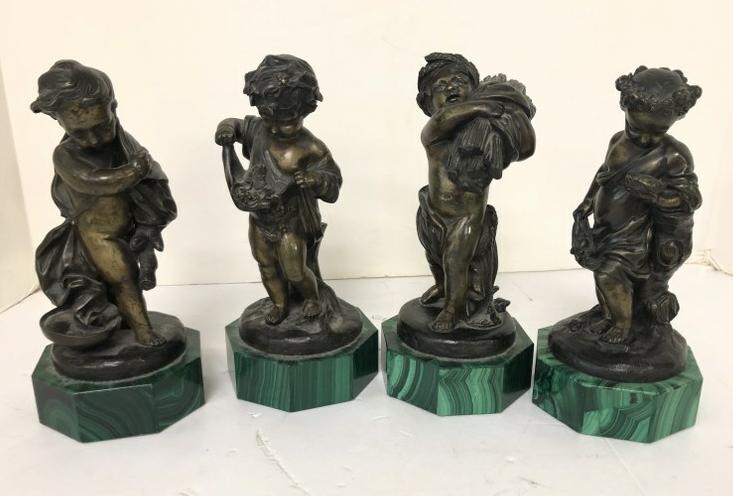 (4) OLD BRONZES ON MALACHITE BASES, FROM HUDSON VALLEY (1 of 10)