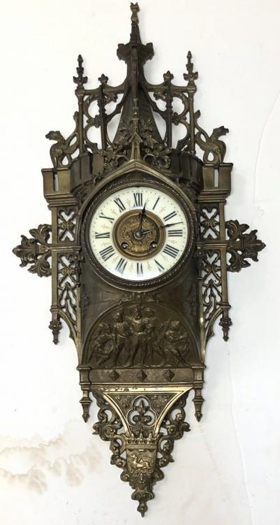 C SUCHY & SOHNE BRONZE GOTHIC STYLE WALL CLOCK, WITH (1 of 10)