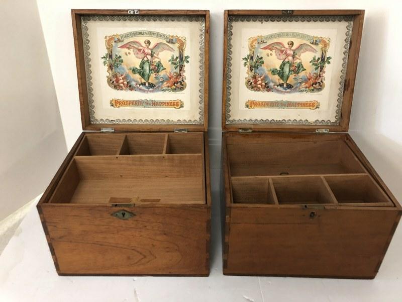 (2) FOLK ART CIGAR BOXES MADE IN TO JEWELRY BOXES, ONE (1 of 5)